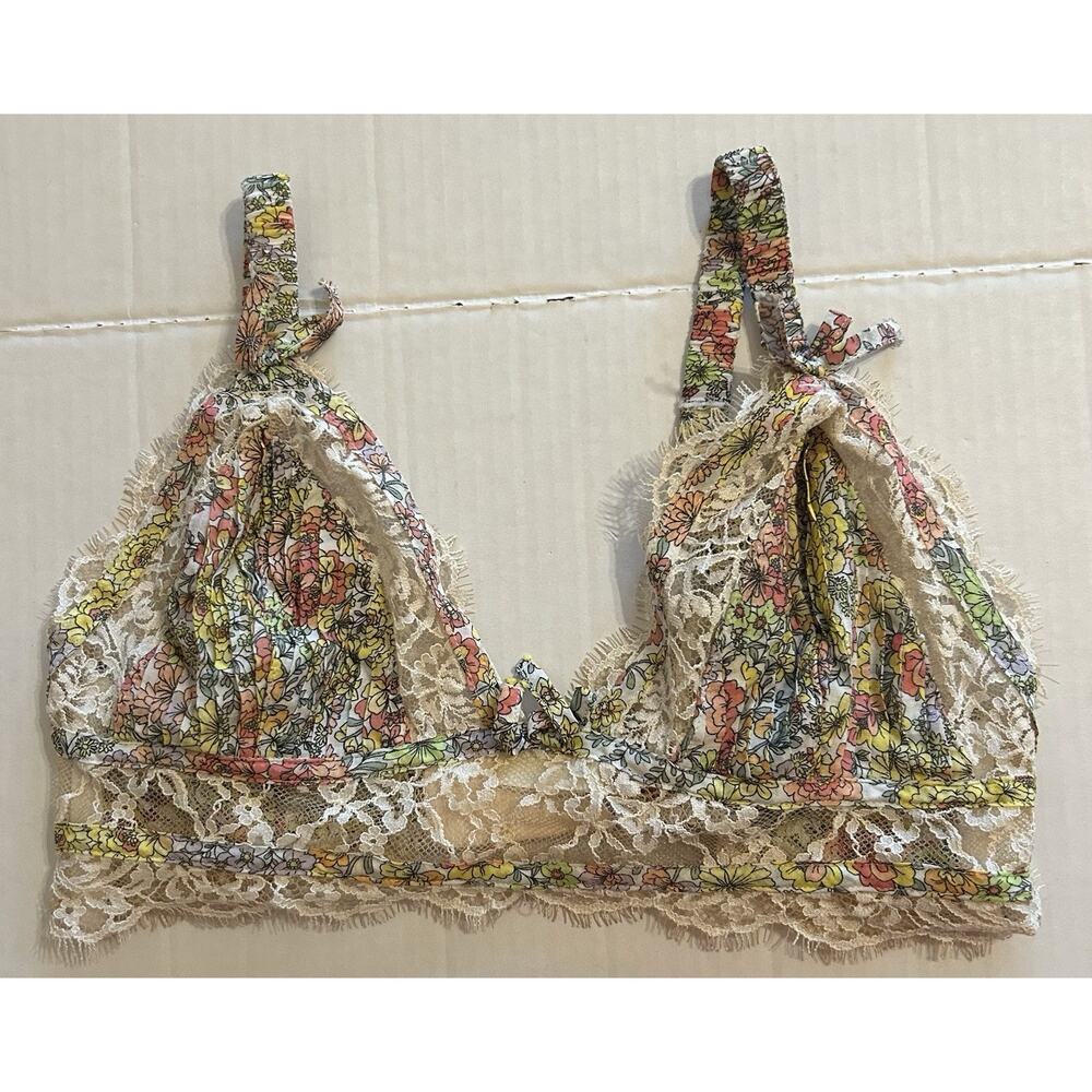 For Love And Lemons Esme Triangle Bralette Floral Lace Multicolor Size Small Bra - Picture 5 of 10